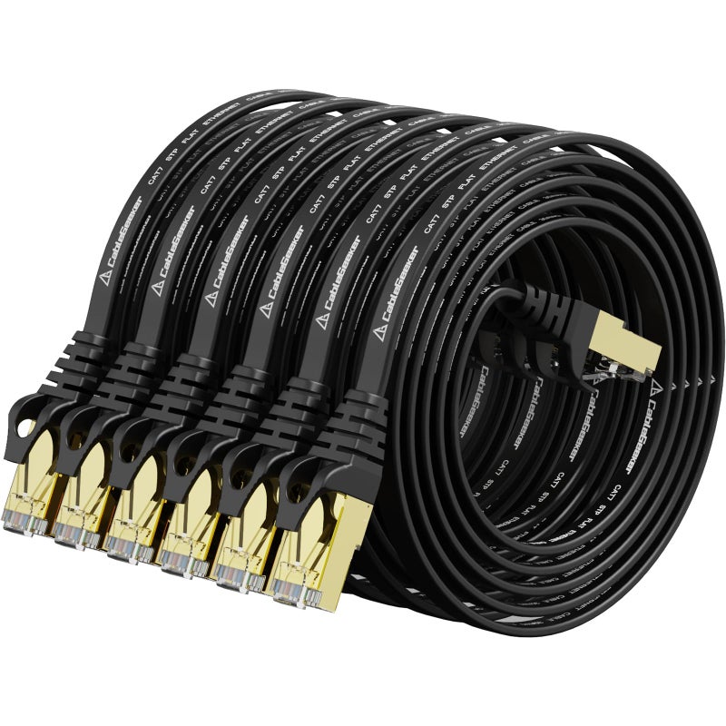 CableGeeker Cat 7 Ethernet Cable 3ft 6 Pack Shielded,Flat Ethernet Patch Cables - High Speed Internet Cable for Modem, Router, LAN, Computer - Compatible with Cat 5e,Cat 6 Network - Black - Image 1